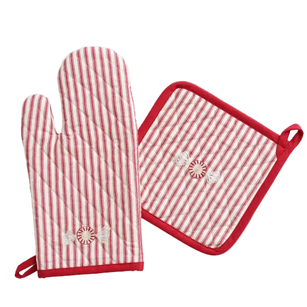 Peppermint Oven Mitt Set Pomegranate