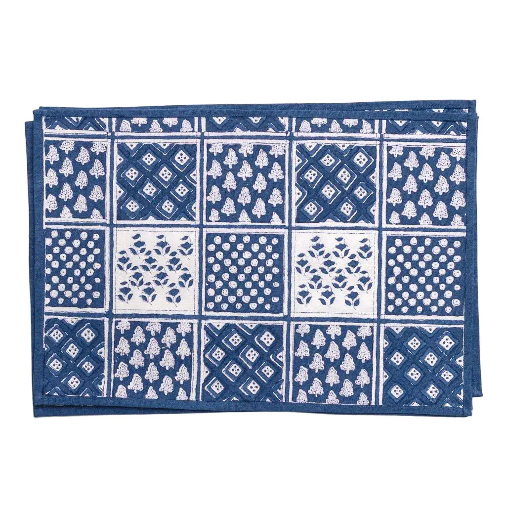 Pom Buti Patchwork Blue Placemats Pomegranate