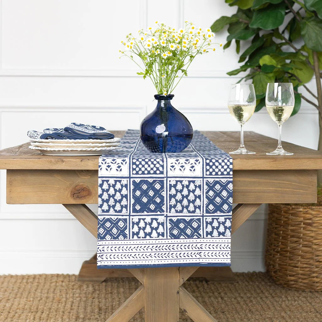 Pom Buti Patchwork Blue Table Runner