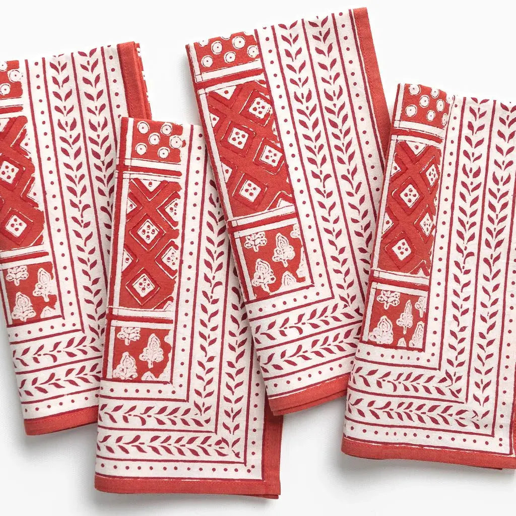 Pom Buti Patchwork Red Napkins Pomegranate