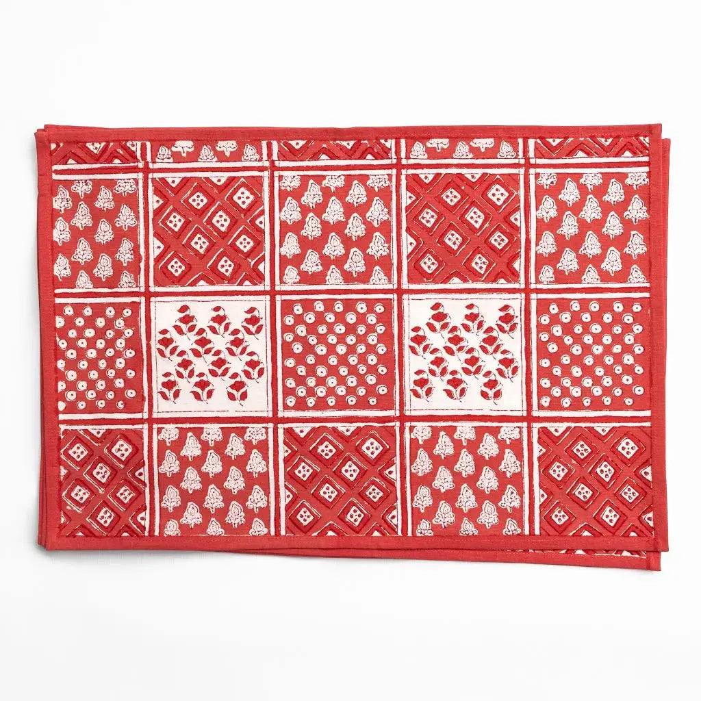 Pom Buti Patchwork Red Placemats Pomegranate