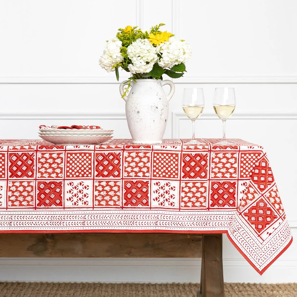 Pom Buti Patchwork Red Tablecloth