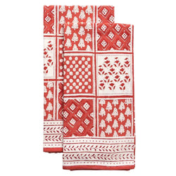 Pom Buti Patchwork Red Tea Towel Pomegranate