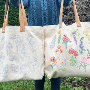 Stitch Your Flowers Tote Bag - Embroidery Kit grocery bag Chasing Threads