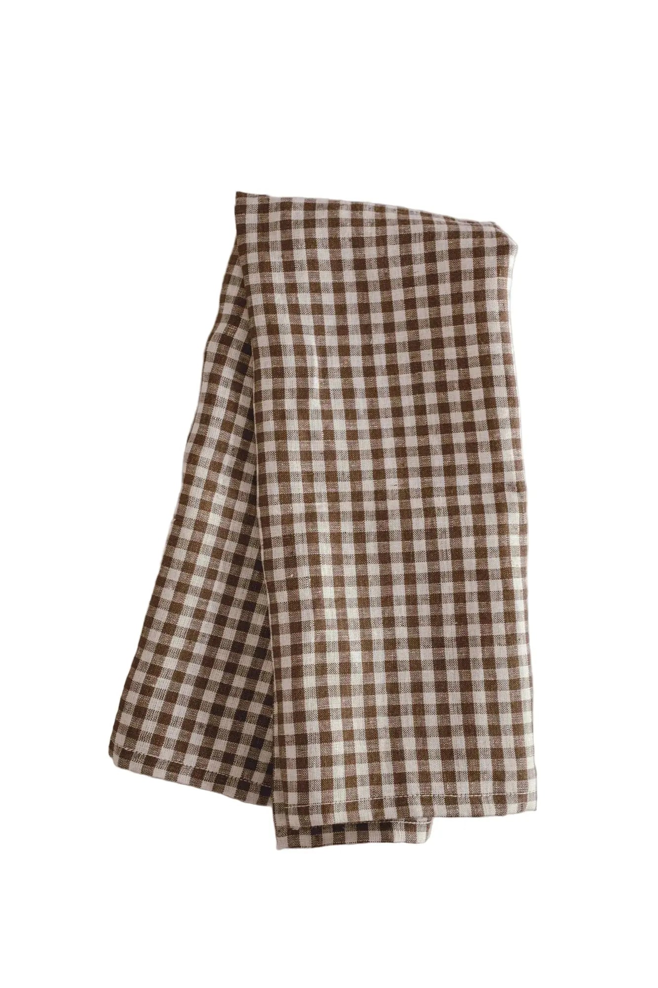 Tea Towel - Mini Gingham Check Brown Heirloomed Collection