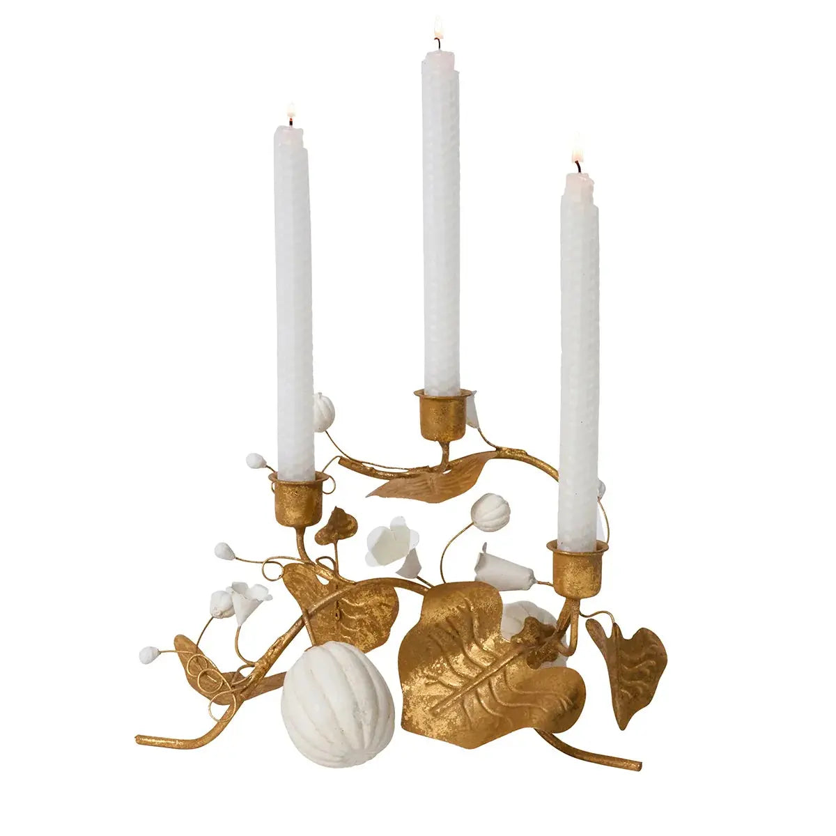Juliska Forest Walk Pumpkin & Vine Triple Candlestick Holder - Gold Juliska
