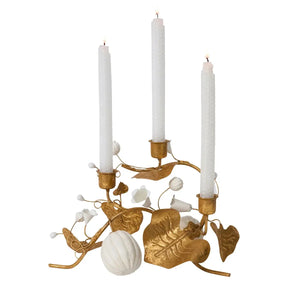 Juliska Forest Walk Pumpkin & Vine Triple Candlestick Holder - Gold Juliska