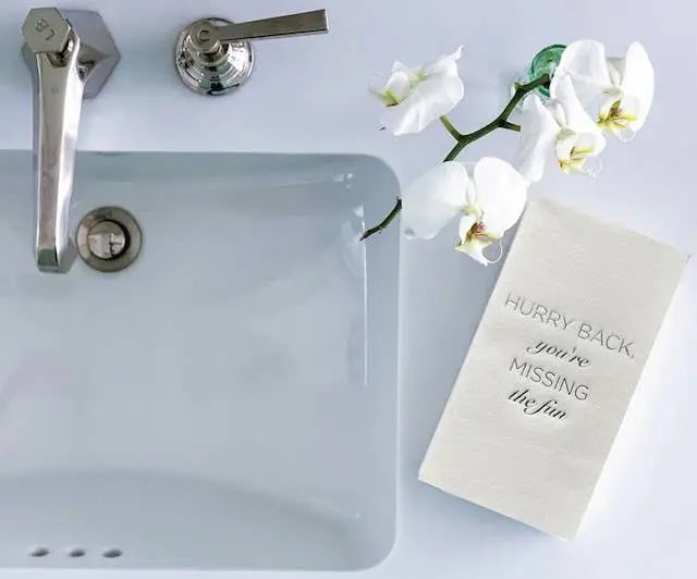Cloth-Like Disposable Guest Towels: Hurry Back You're Missing the Fun Lined Design