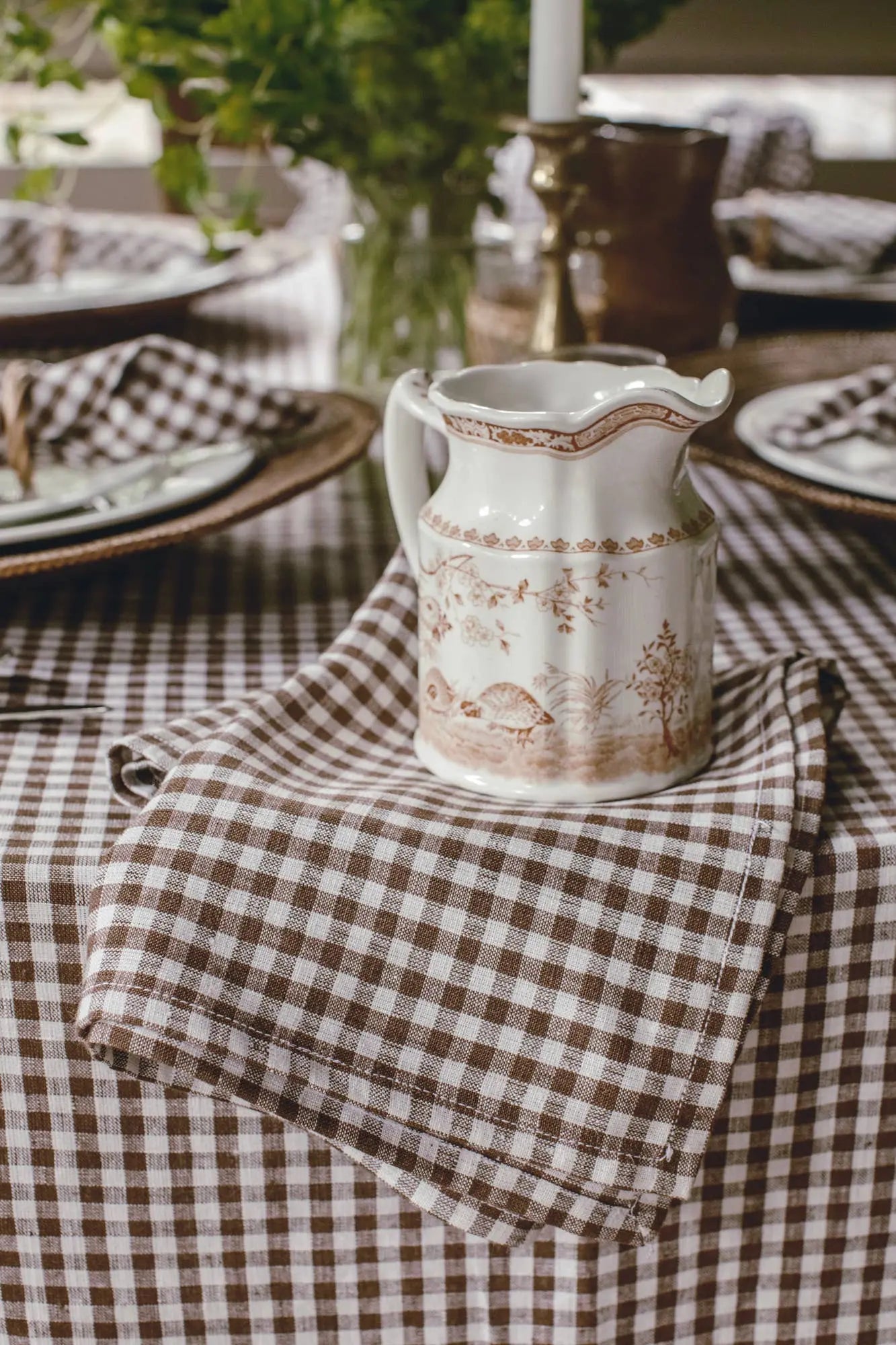 Tea Towel - Mini Gingham Check Brown Heirloomed Collection