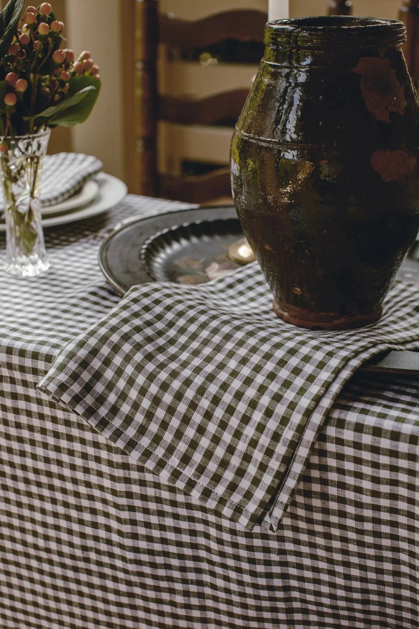Tea Towel - Mini Gingham Check in Olive Green Heirloomed Collection