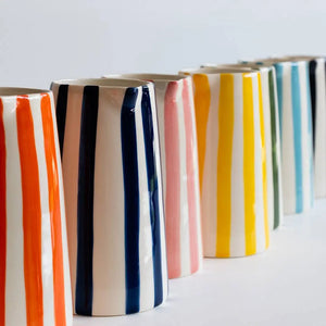Contemporary Handmade and Painted Jug in Candy Stripe: Graphite Musango