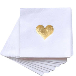 Cloth-Like Cocktail Napkins: Gold Heart Lined Design