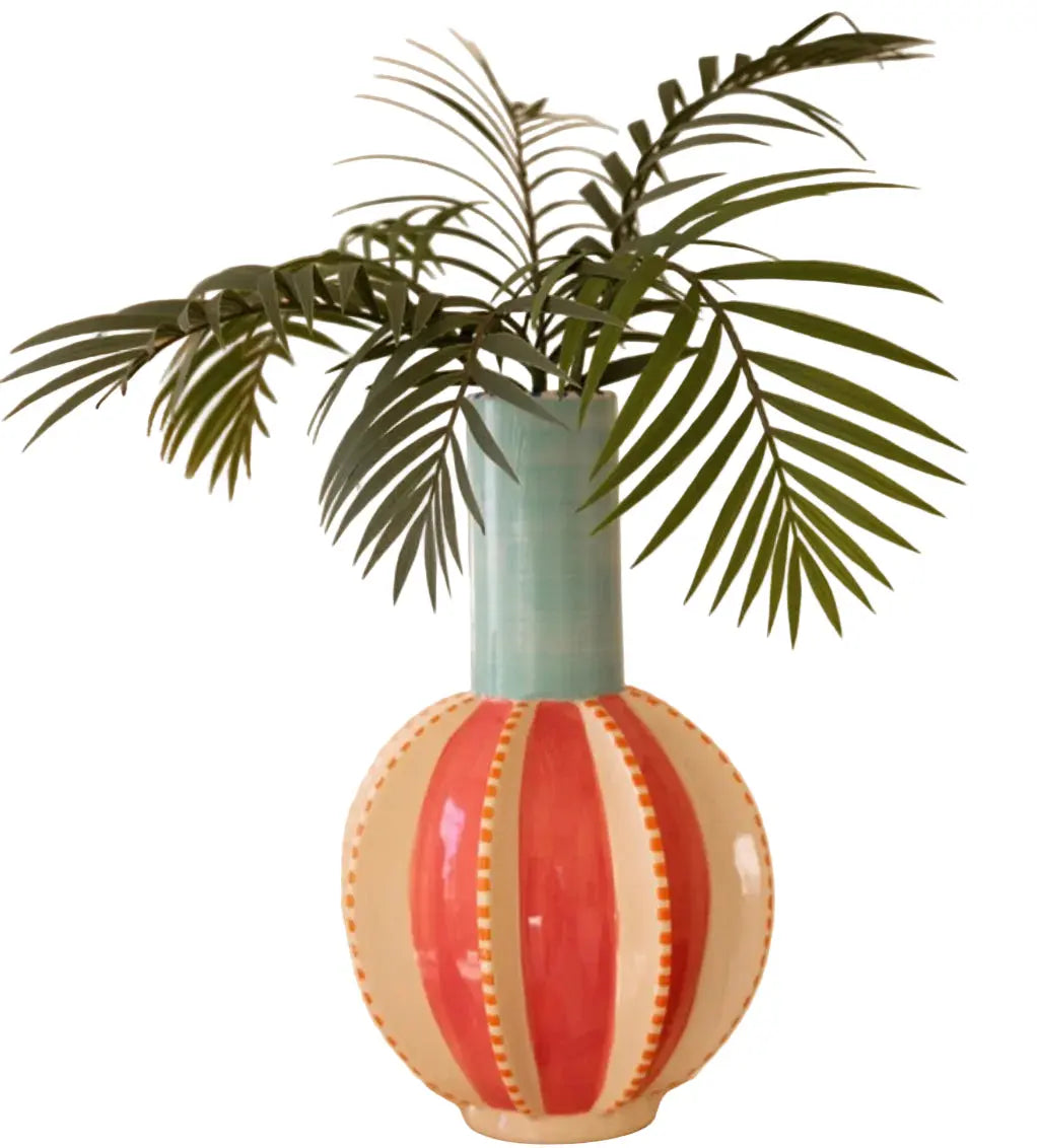 Ceramic Multi-Colored Vase With Blue Neck Kalalou