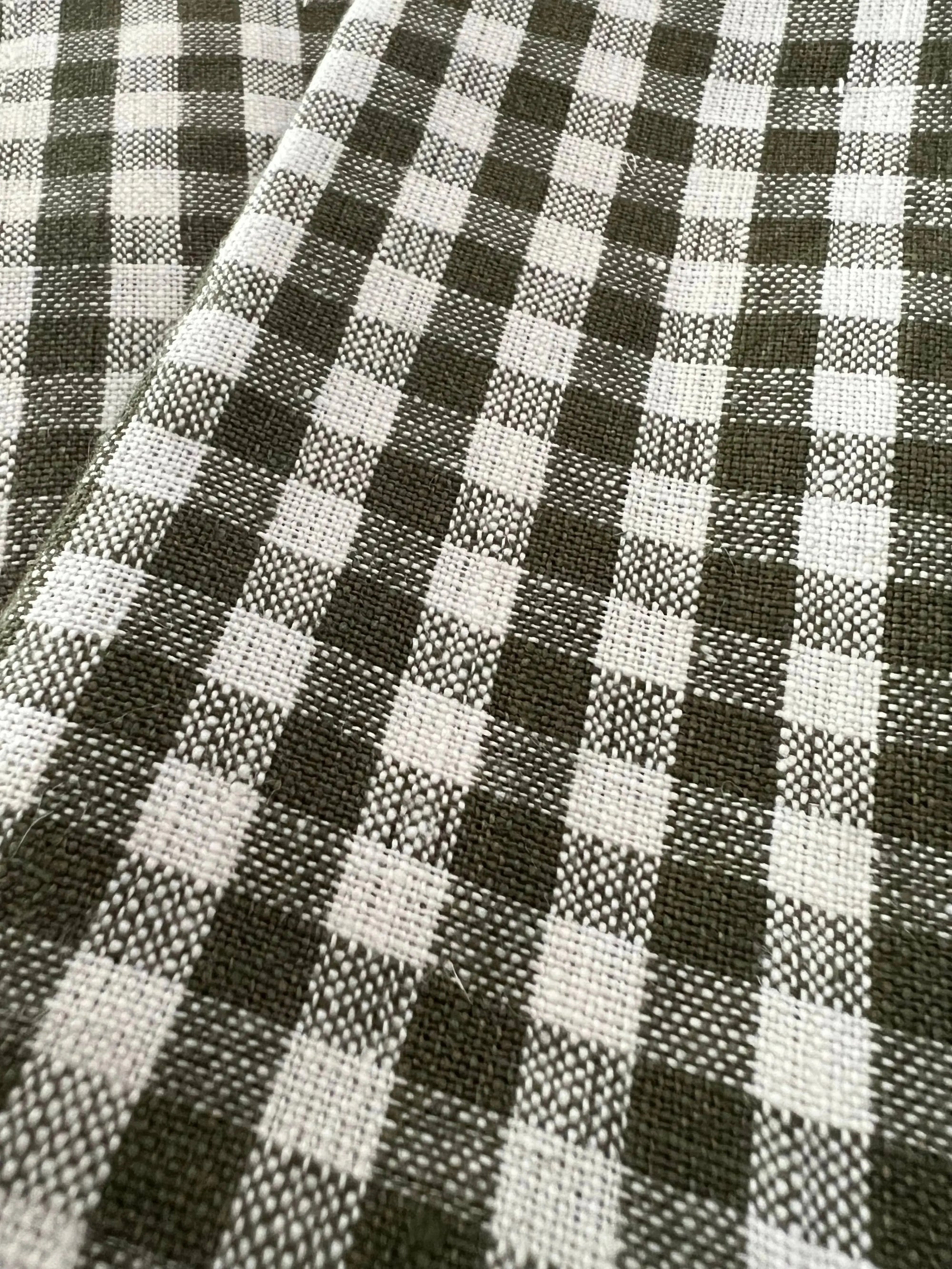 Tea Towel - Mini Gingham Check in Olive Green Heirloomed Collection