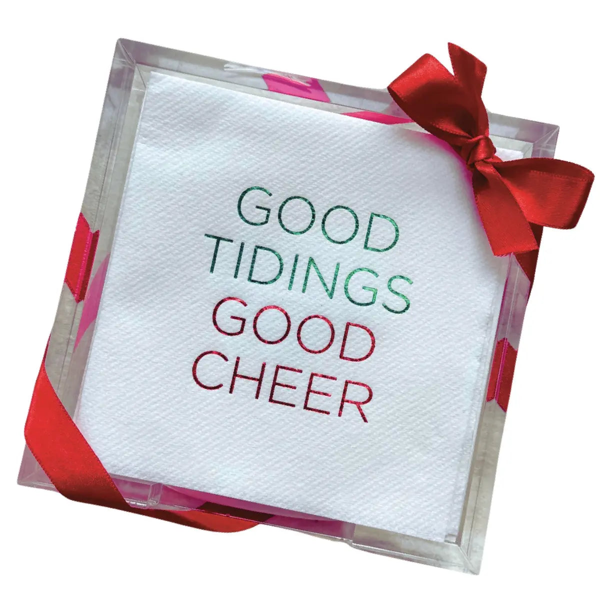 Acrylic Cocktail Napkin Hostess Set: Good Tidings Good Cheer Lined Design