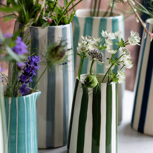 Contemporary Handmade and Painted Jug in Candy Stripe: Mint Musango