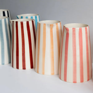 Contemporary Handmade and Painted Jug in Candy Stripe: Paprika Musango