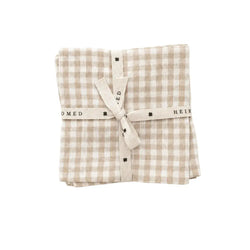 Cocktail Napkin Set - Oatmeal Mini Gingham Linen Heirloomed Collection