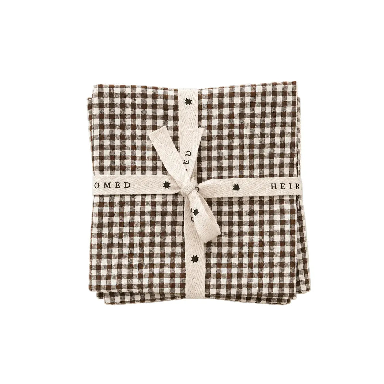 Cocktail Napkin Set - Brown Mini Gingham Linen Heirloomed Collection