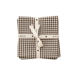 Cocktail Napkin Set - Brown Mini Gingham Linen Heirloomed Collection