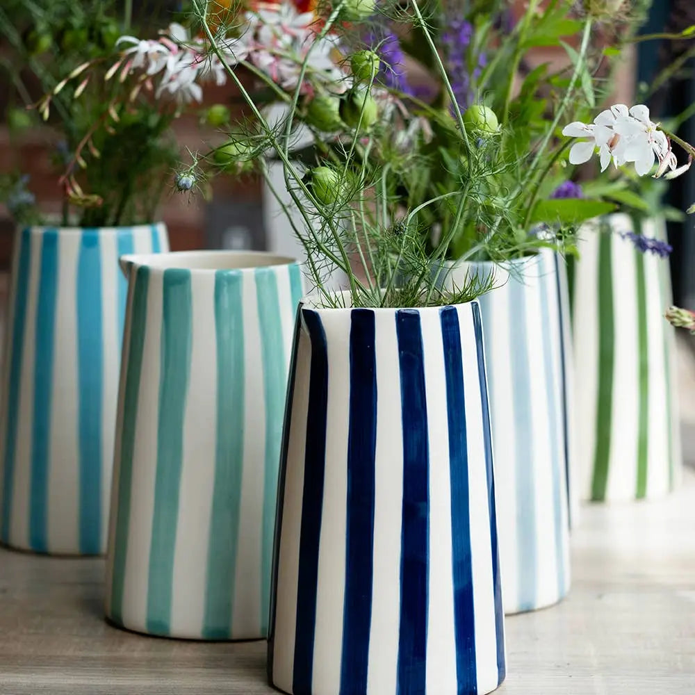 Contemporary Handmade and Painted Jug in Candy Stripe: Mint Musango