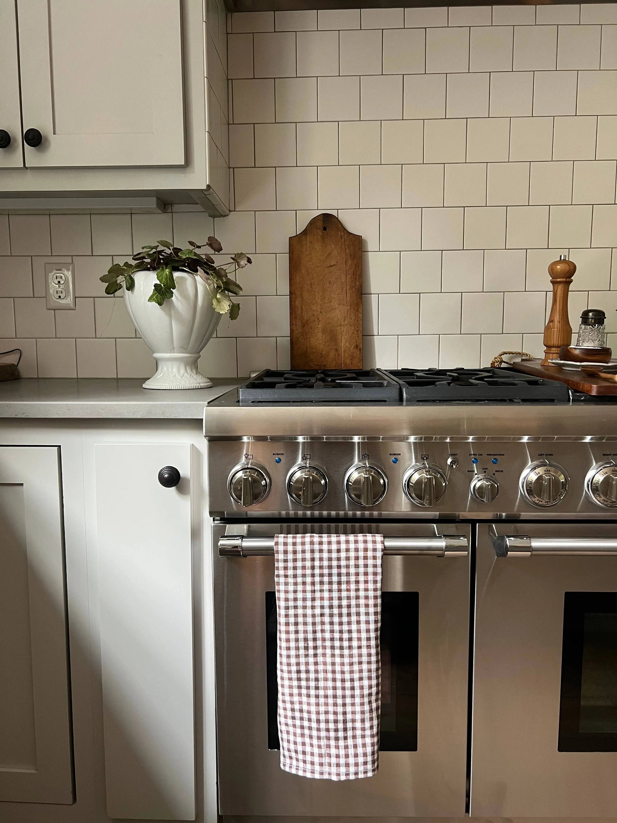 Tea Towel - Mini Gingham Check Brown Heirloomed Collection