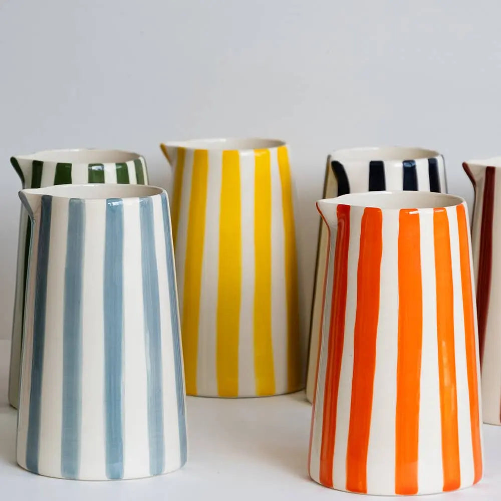 Contemporary Handmade and Painted Jug in Candy Stripe: Turmeric Musango