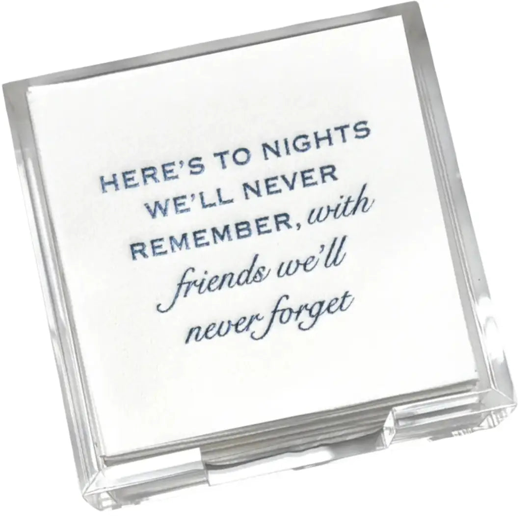 Acrylic Cocktail Napkin Hostess Set: Here's to Nights...With Friends Lined Design