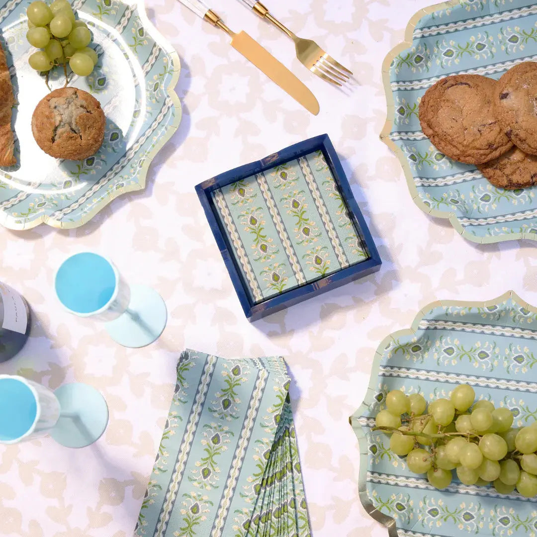 Rosemary Stripe French Blue Scalloped Dinner Paper Plates Laura Park