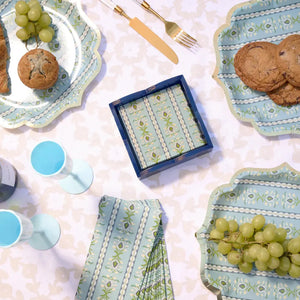 Rosemary Stripe French Blue Scalloped Dinner Paper Plates Laura Park