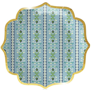 Rosemary Stripe French Blue Scalloped Dinner Paper Plates Laura Park