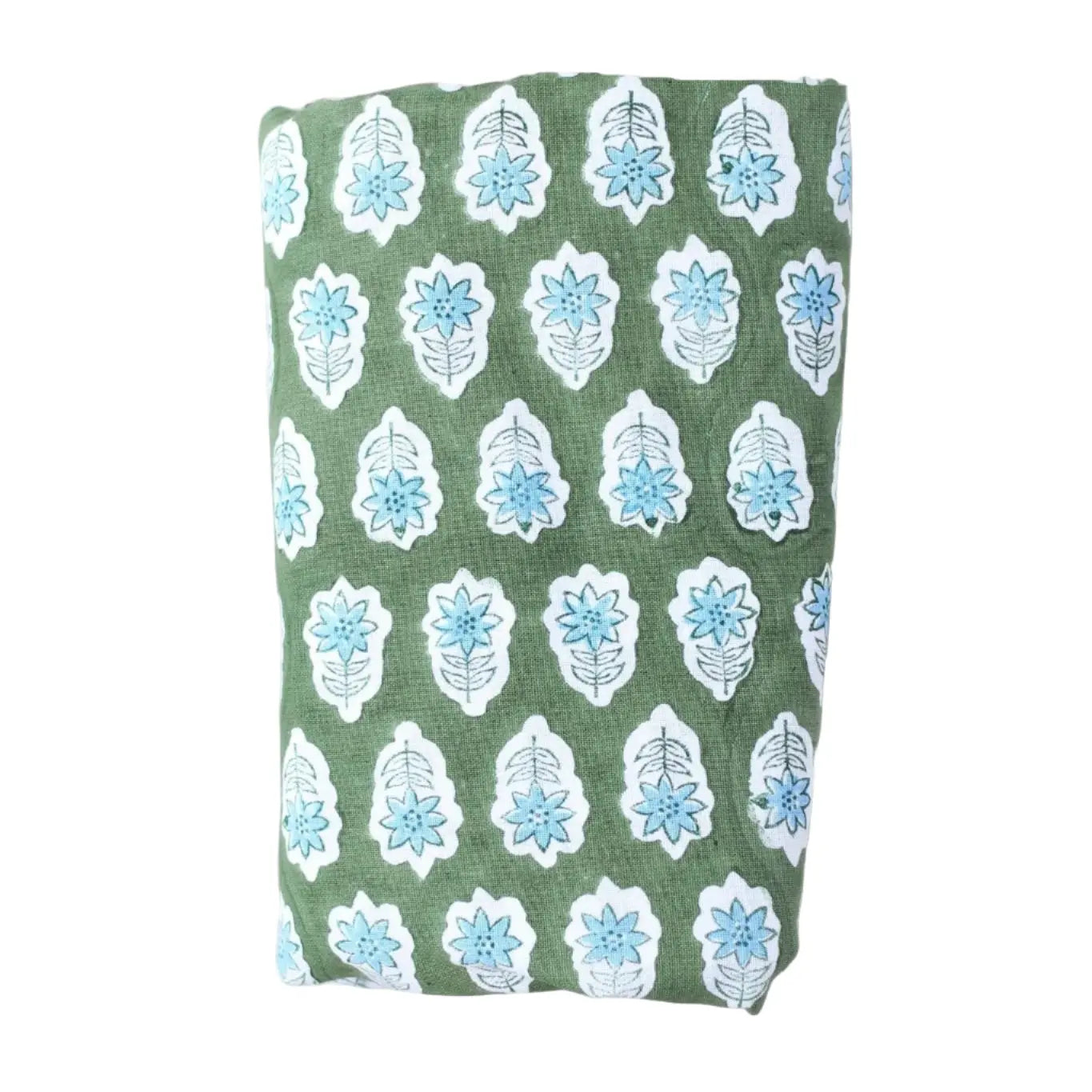 Poinsettia Sage + Uniform Blue Table Throw - Home for Entertaining