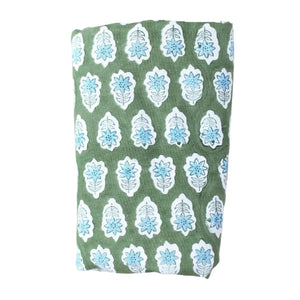 Poinsettia Sage + Uniform Blue Table Throw - Home for Entertaining