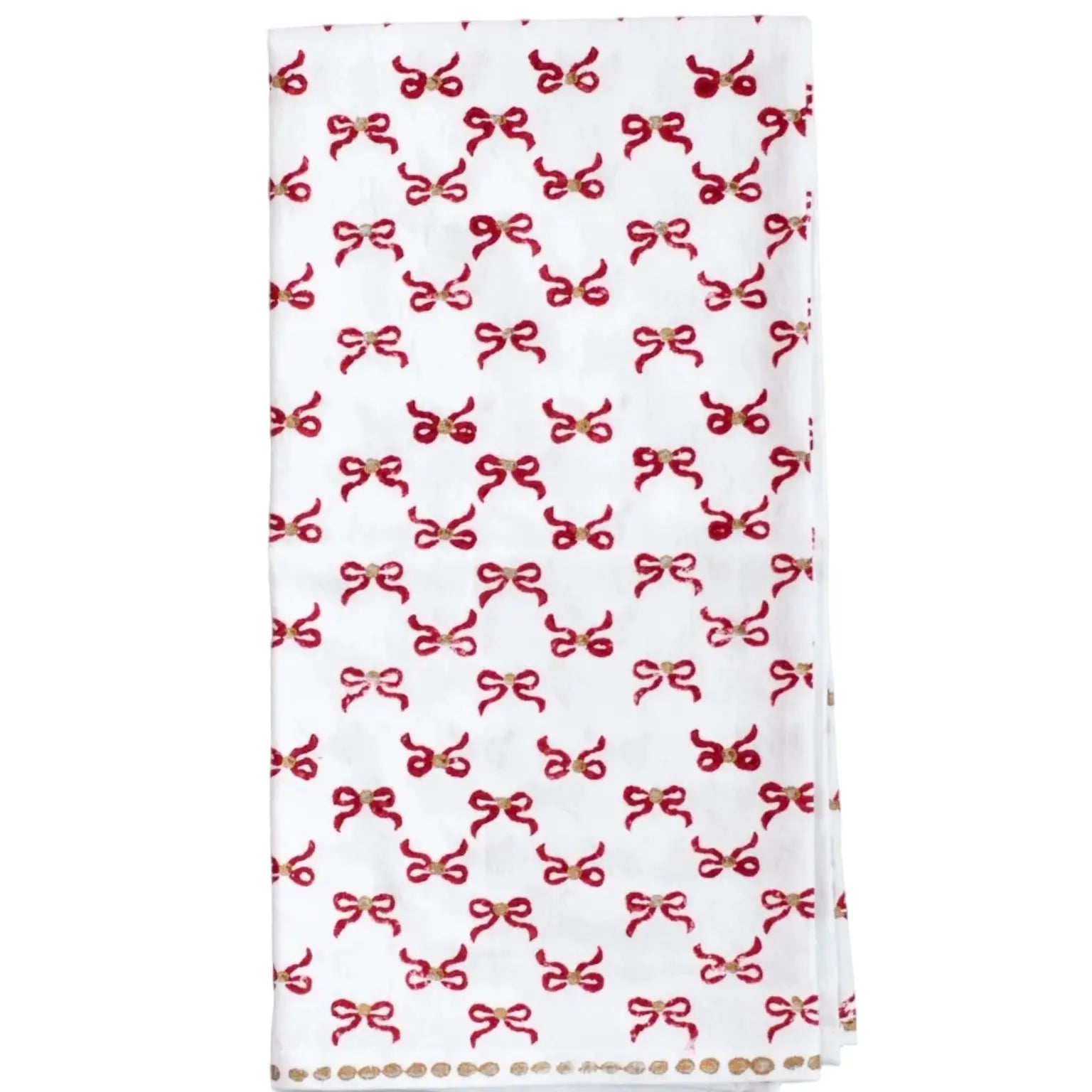 Bows Red & Gold Tea Towel Mended