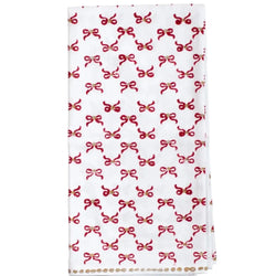 Bows Red & Gold Tea Towel Mended